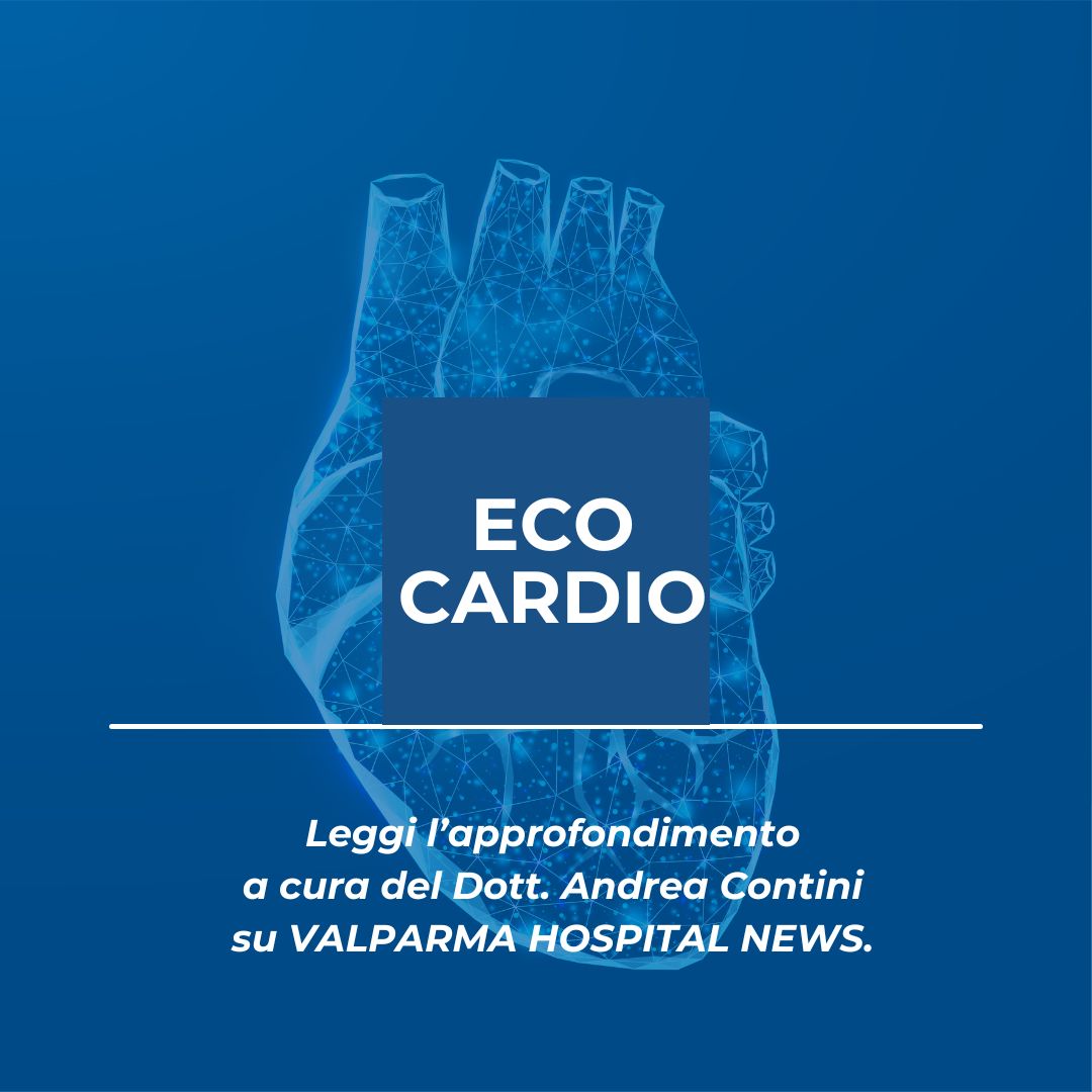Grafica con cuore stilizzato e il titolo "Eco cardio", approfondimento a cura del Dott. Andrea Contini
