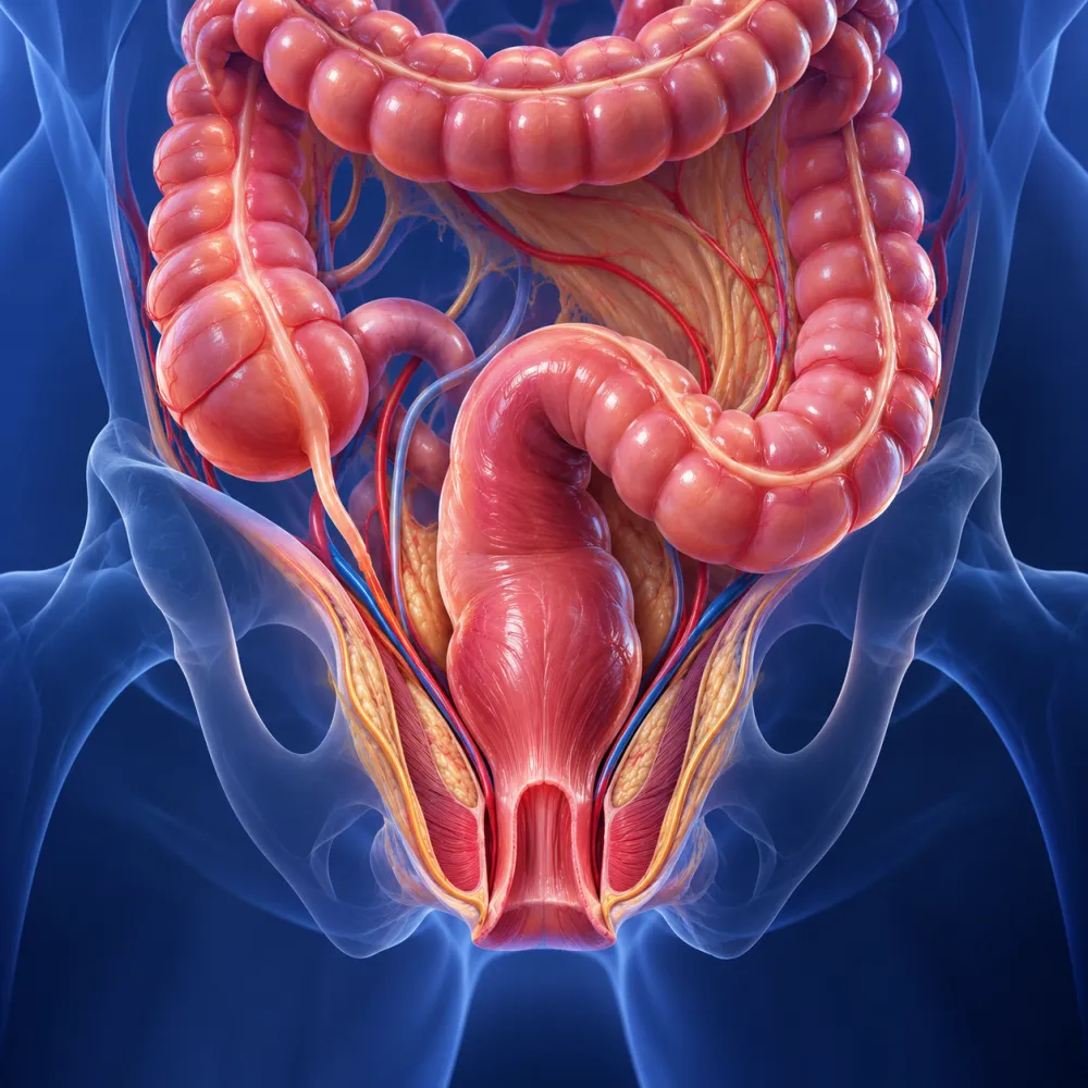 Illustrazione anatomica del colon, del retto e del bacino